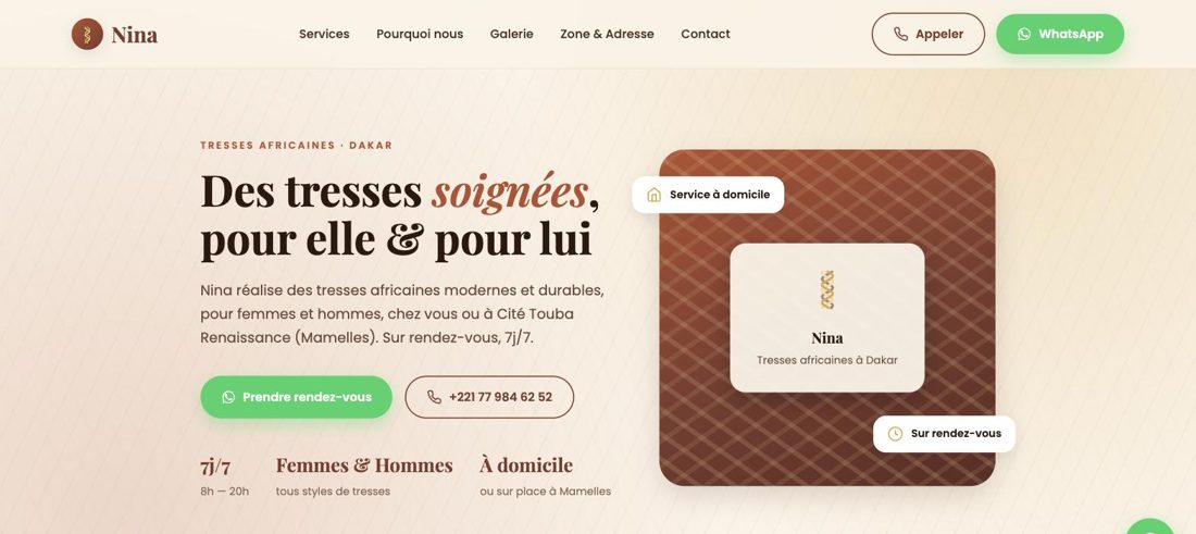Page d'accueil du site Nina Tresses